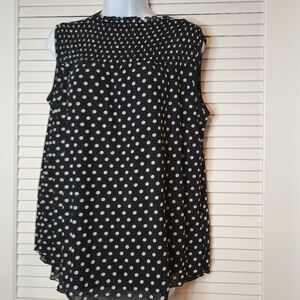 Kim and Cami Black and White Polka Dot sleeves top with ruffle collar Size L